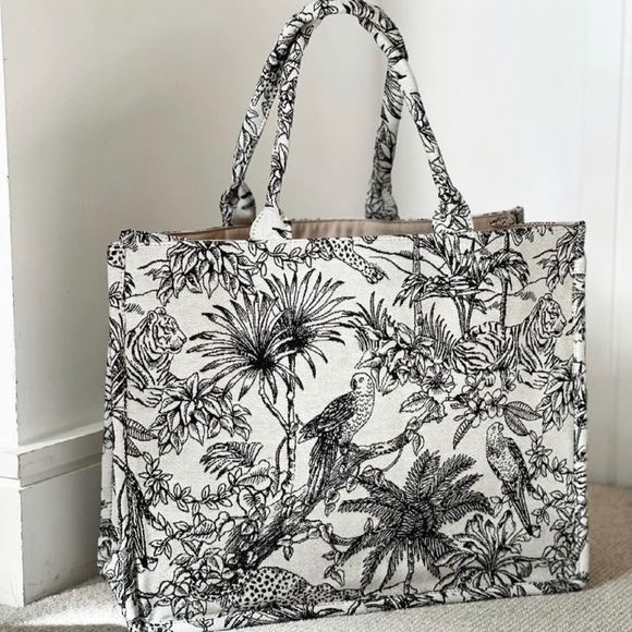 H&M Bags Hm Big Tote Shopper Bag Jacquard Jungle Print Poshmark
